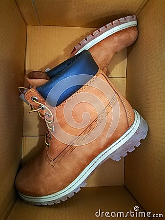 Leather boots in the box Stock Photo