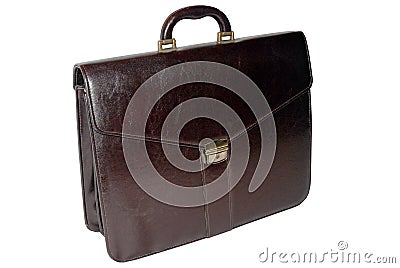 Leather business suitcase (dark brown) - isolated Stock Photo