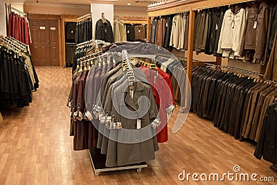 Leather Coats in a Retail Store Shop Stock Photo