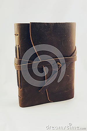 Leather covered old fashioned journal writing book-diary Stock Photo