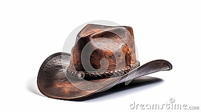 Leather cowboy hat rodeo rider isolated on white background. Generative AI. Stock Photo