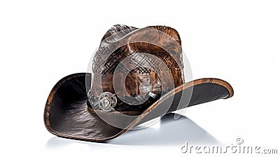 Leather cowboy hat rodeo rider isolated on white background. Generative AI. Stock Photo