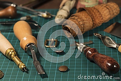 Leather craft tools Stock Photo