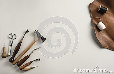 Leather craft tools Stock Photo