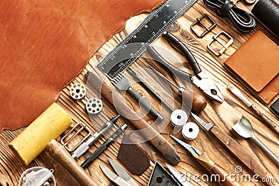 Leather crafting tools Stock Photo
