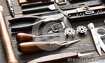 Leather crafting tools Stock Photo