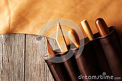 Leather crafting tools Stock Photo