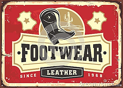Leather footwear metal sign advertisement Vector Illustration