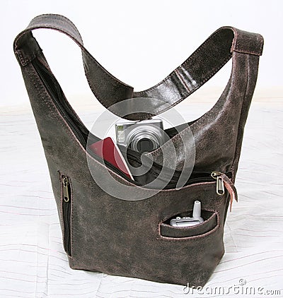 Leather hand bag Stock Photo