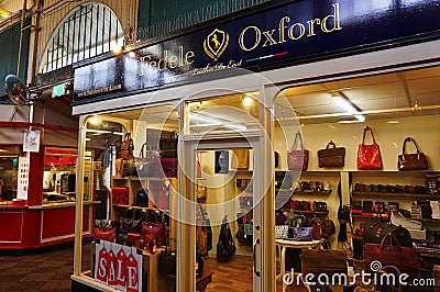 Leather hand bag store, Oxford Editorial Stock Photo