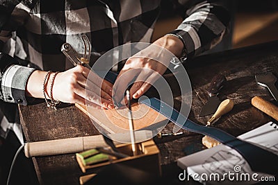 Leather handbag craftsman Stock Photo