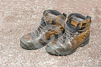 Leather hiking boots Stock Photo