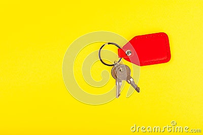 Leather keychain with a key ring on background. Stock Photo