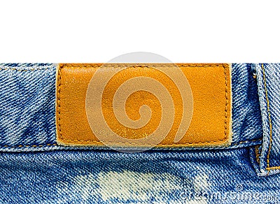 Leather label. jeans isolated white background. Stock Photo