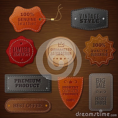 Leather Label Set Vector Illustration