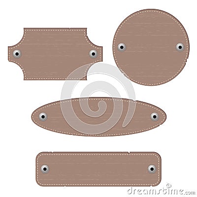 Leather labels with rivets. Different shapes Vector Illustration