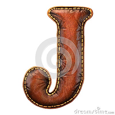 Leather letter J uppercase. 3D render font with skin texture isolated on white background. Stock Photo