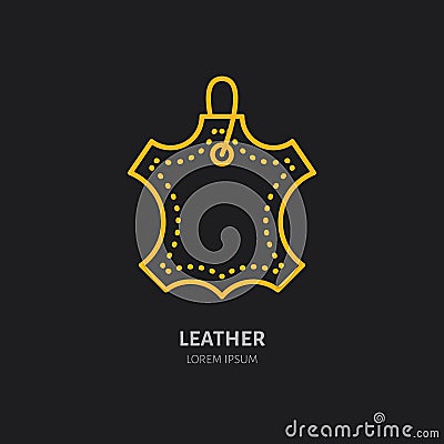 Leather material line logo. Flat sign for clothes feature. Logotype for leather garment dry cleaning, shoe repair Vector Illustration