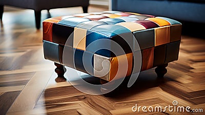 Modern Multi Colored Leather Ottoman In London Stock Photo