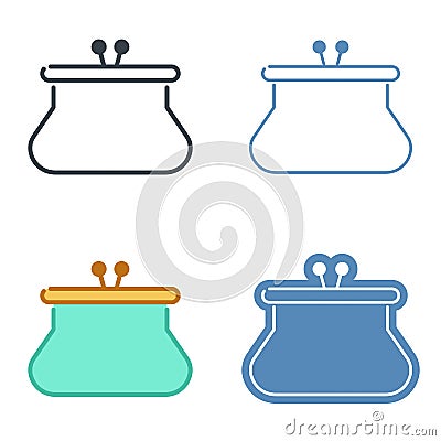 A leather purse vector outline icon set. Vector Illustration