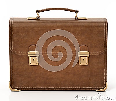 Leather retro briefcase isolated on white background. 3D illustration Cartoon Illustration