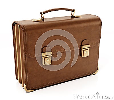 Leather retro briefcase isolated on white background. 3D illustration Cartoon Illustration