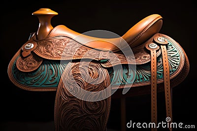 leather saddle with intricate tooling patterns Stock Photo