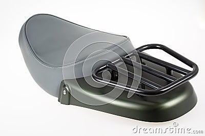 Leather seat vintage motorcycle saddle in grey color for scrambler motorbike green kaki Stock Photo