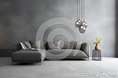 Leather sectional sofa decorating modern gray living room Stock Photo