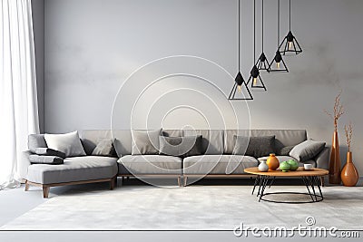 Leather sectional sofa decorating modern gray living room Stock Photo