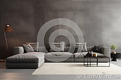 Leather sectional sofa decorating modern gray living room Stock Photo