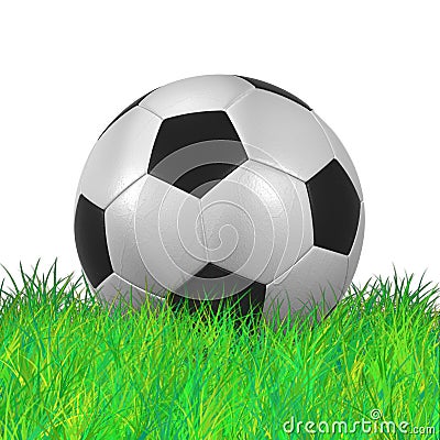 Leather Soccer Ball on Grassl high resolution 3D illustration Cartoon Illustration