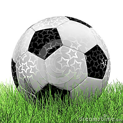 Leather Soccer Ball on Grassl a white background 3D illustration Cartoon Illustration