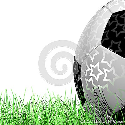 Leather Soccer Ball on Grassl a white background 3D illustration Cartoon Illustration