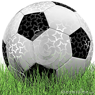 Leather Soccer Ball on Grassl a white background 3D illustration Cartoon Illustration