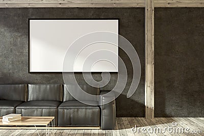 Leather sofa in black living room, poster close up Stock Photo