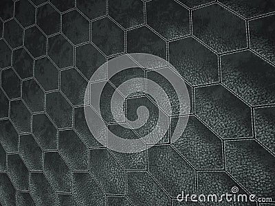 Leather stitched hexagon or honecomb black shiny texture Cartoon Illustration