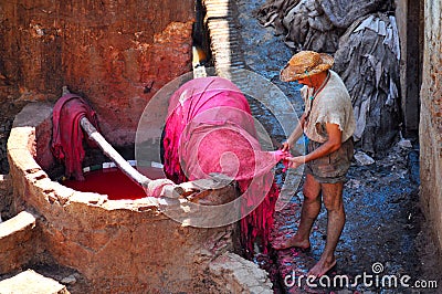 Leather tannery in Fez in Morocco Editorial Stock Photo