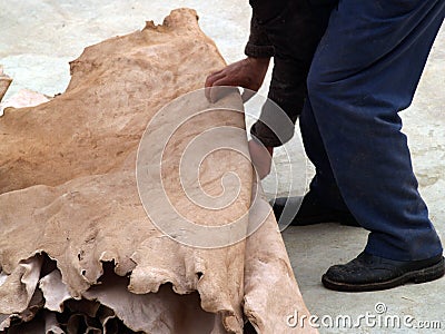 Leather tannery at fez, morocco Stock Photo