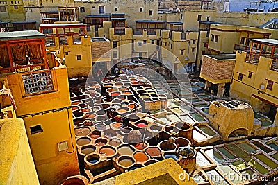 Leather tanning in Fez ï¼ŒMorocco. Editorial Stock Photo