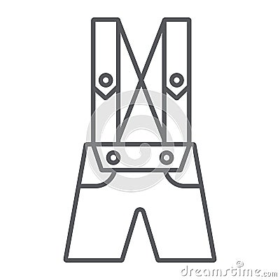 Leather trousers lederhosen thin line icon, clothes and traditional, bavarian pants sign, vector graphics, a linear Vector Illustration