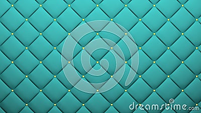 Leather upholstery pattern texture with golden buttons for pattern and background. Blue color. 3D-rendering. Stock Photo