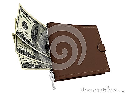 Leather wallet with dollars Stock Photo