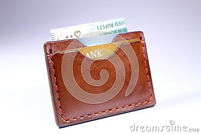 Leather wallet hand stitched handmade brown Stock Photo