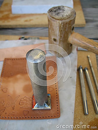 Leather working tools Stock Photo