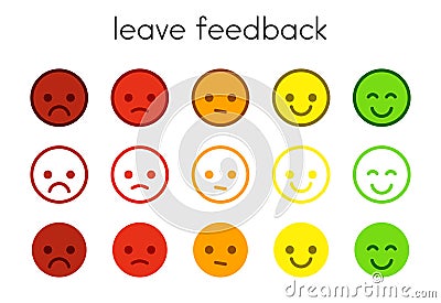 Leave feedback. Satisfaction scales with color smileys buttons. Vector Illustration
