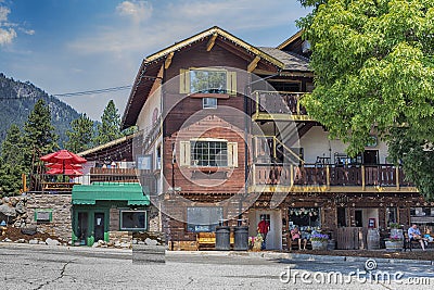LEAVENWORTH, JUNE 25, 2023: Pretty stores and hotels in Bavarian style village Editorial Stock Photo