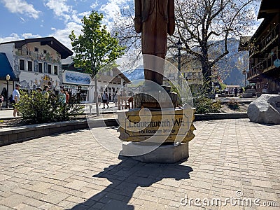Leavenworth, WA USA - circa April 2023: View of the Bavarian sculpture in the downtown shopping district Editorial Stock Photo
