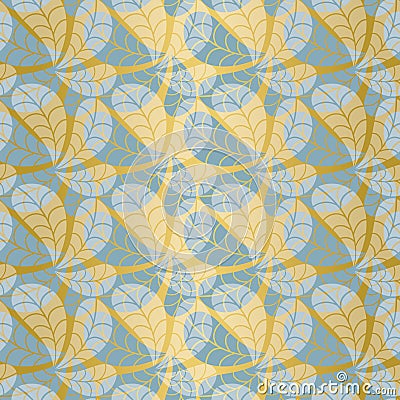Elegant seamless vector pattern. Blue and white abstract leaf shapes on gold foil background. Vector Illustration