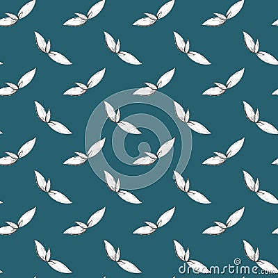 Leaves basil seamless doodle sketch pattren on a blue background. Print for banners, wrapping paper, posters, cards, invitations, Stock Photo